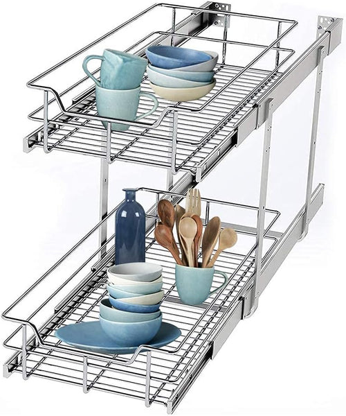 2 Tier Wire Pull Out Organizer Shelf Sliding Drawer Storage W244139