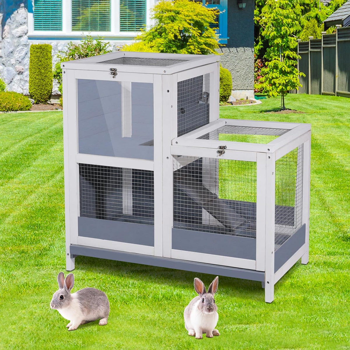 Wooden Guinea Pig Cage with Openable Roofs and Removable Tray O803297