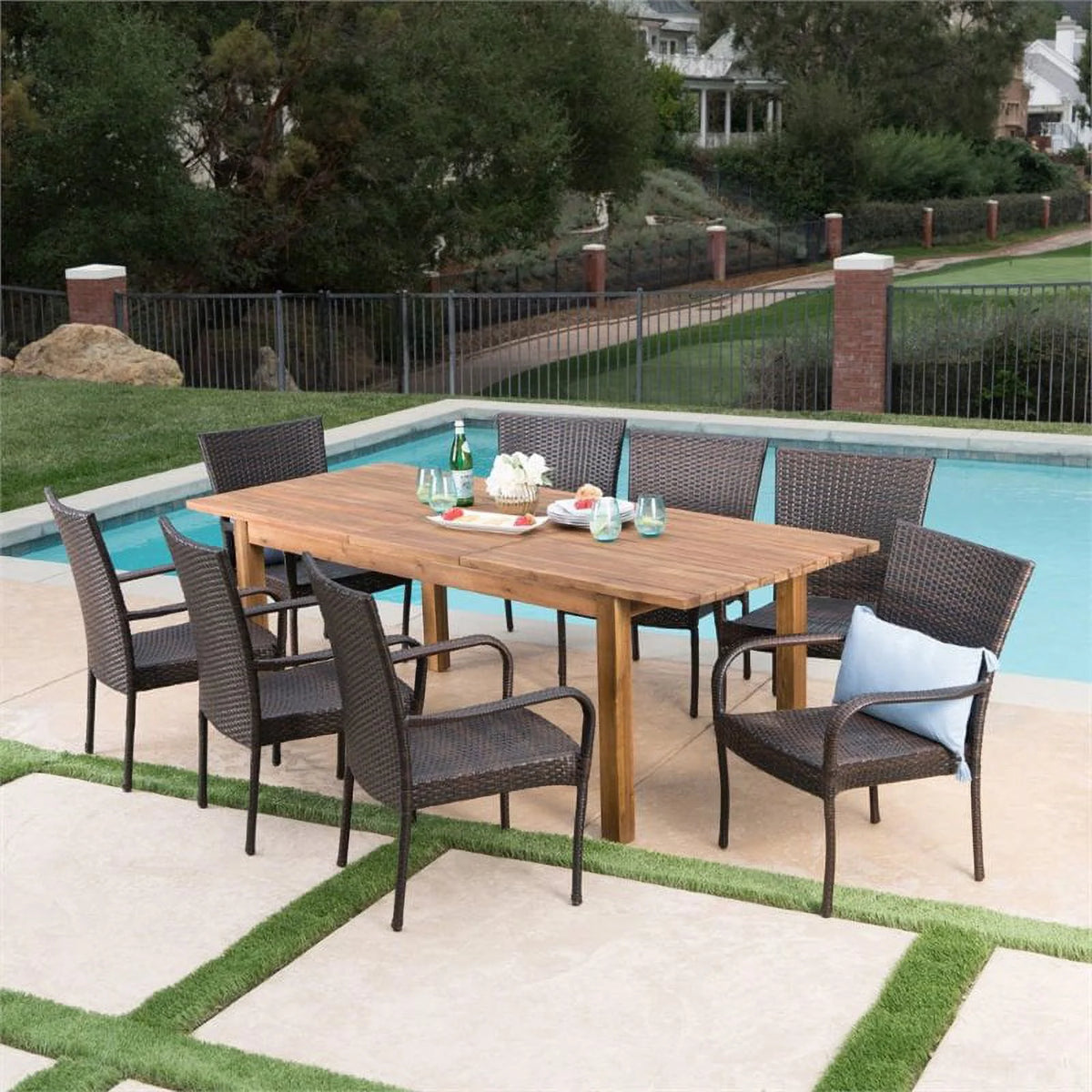 9 Piece Wooden Patio Dining Set Q6672