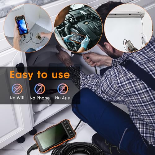 Triple Lens Sewer Inspection Camera with Light 50 ft, 5" IPS Screen 1080P Industrial Borescope, IP67 Waterproof Q701