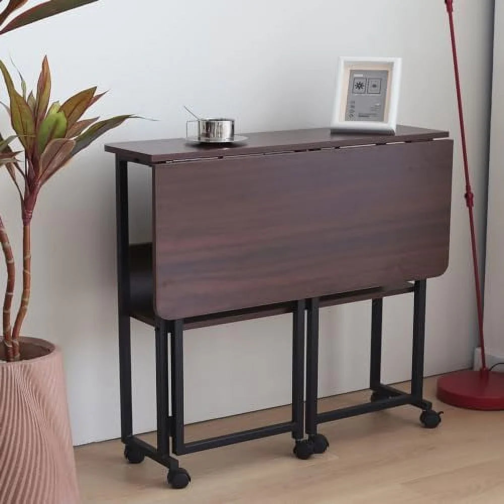 Mobile Foldable Desk with 6 Wheels and Shelves P2634