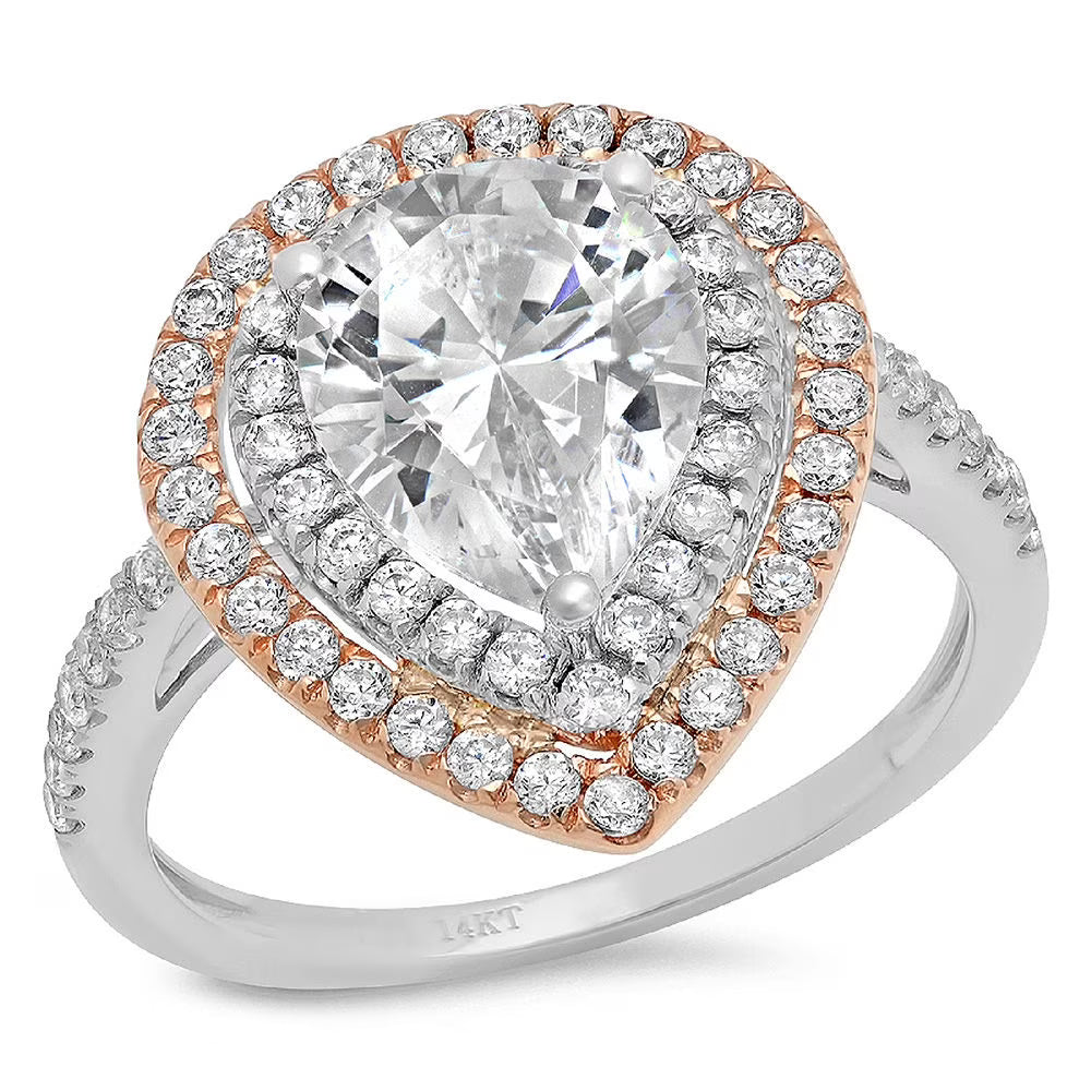 18K White/Rose Gold Halo Solitaire Ring with Accents Z5783