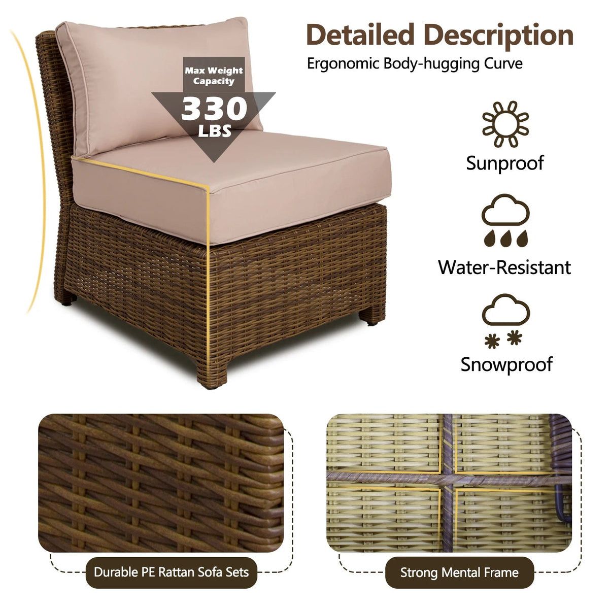 4-Piece Rattan Sectional Sofa Set with Beige Cushions Table N59624