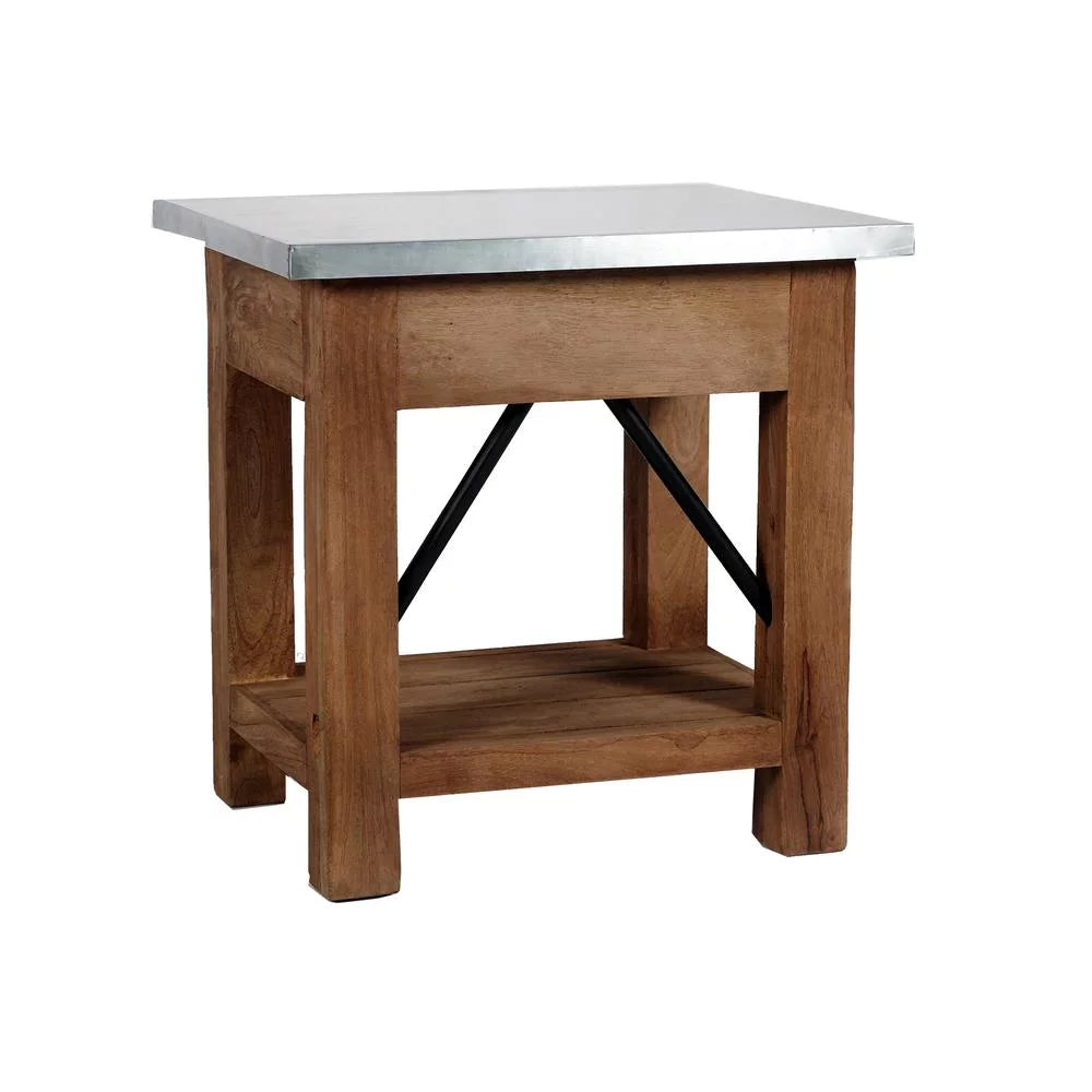 22" Wood and Zinc Metal End Table with Drawer K8473