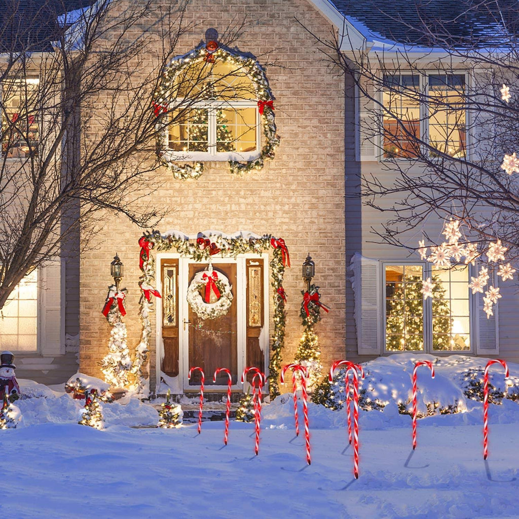 Set of 10 Outdoor Candy Cane Pathway Lights Y4415