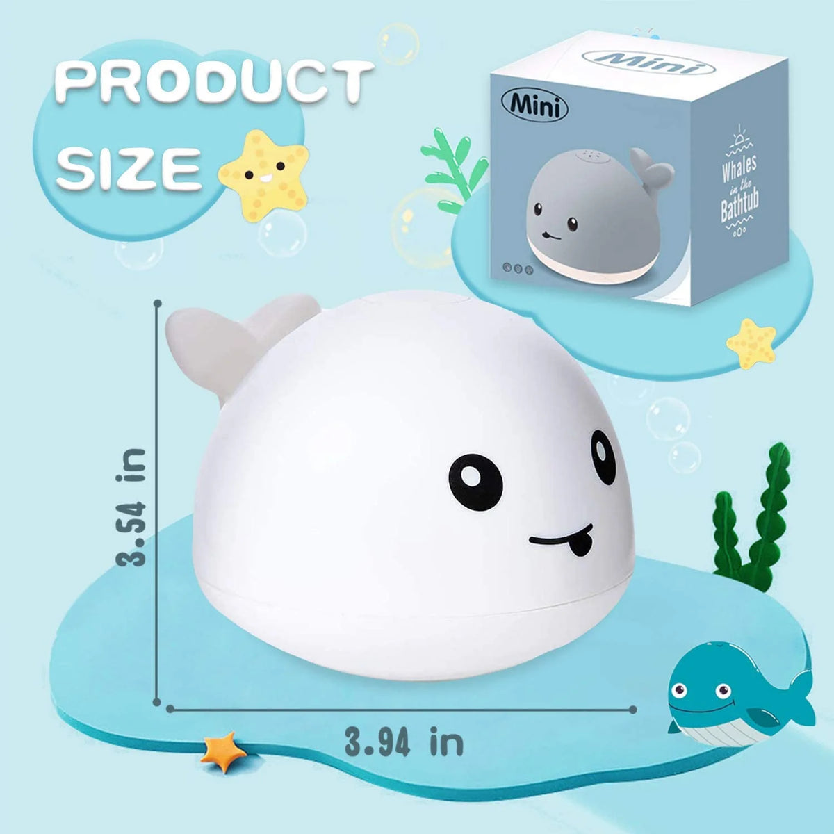 Whale Automatic Spray Water Bath Toy with LED Light or Music W458