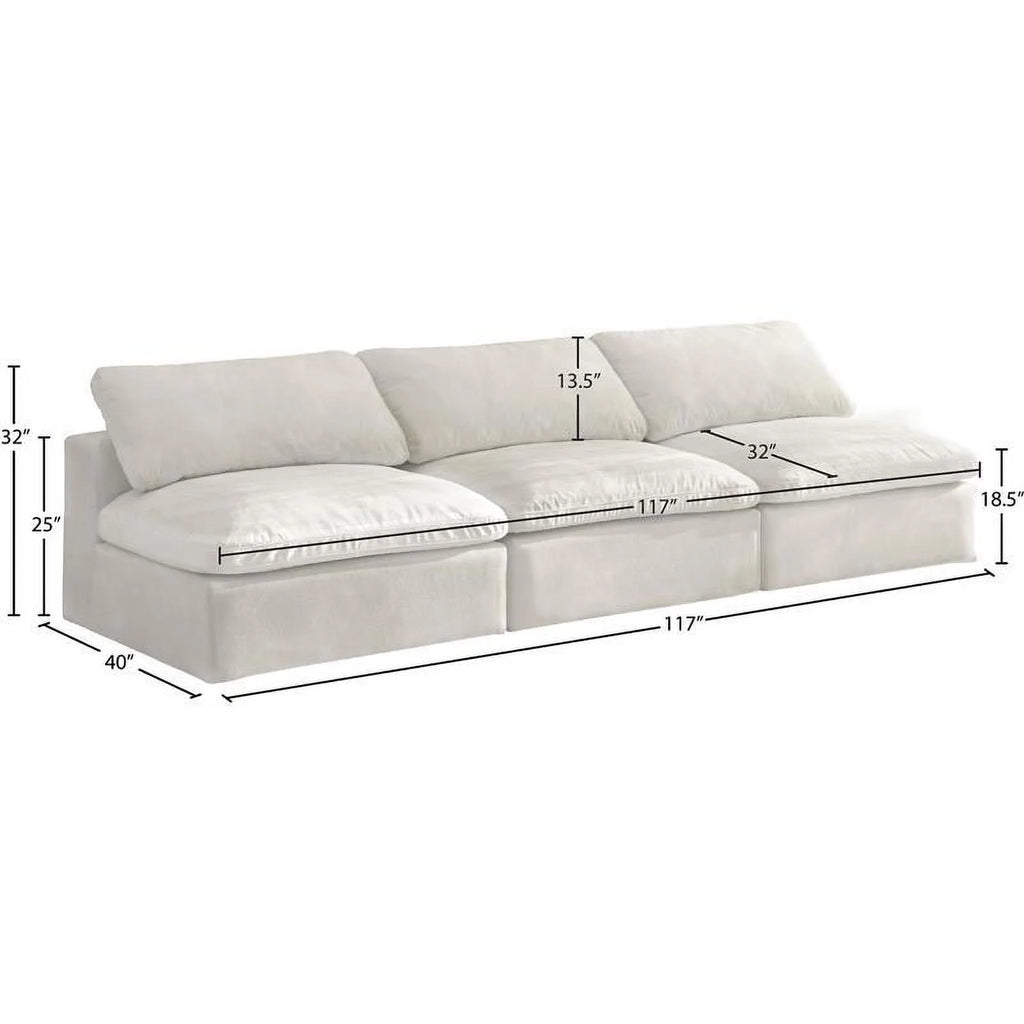 Cream Velvet Modular 3 Piece Armless Sofa J9767