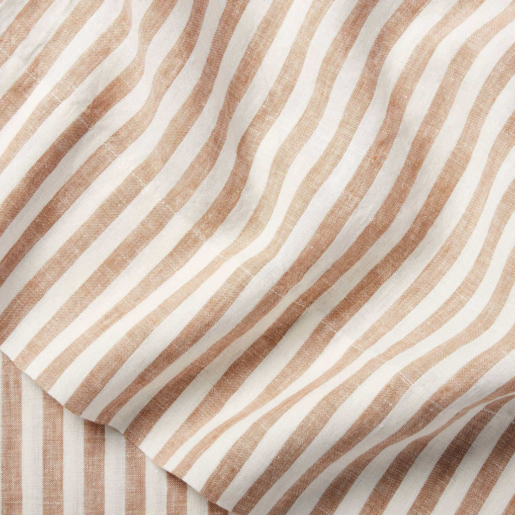 100% Washed Linen Printed Sheet Set Brown Stripe P9451