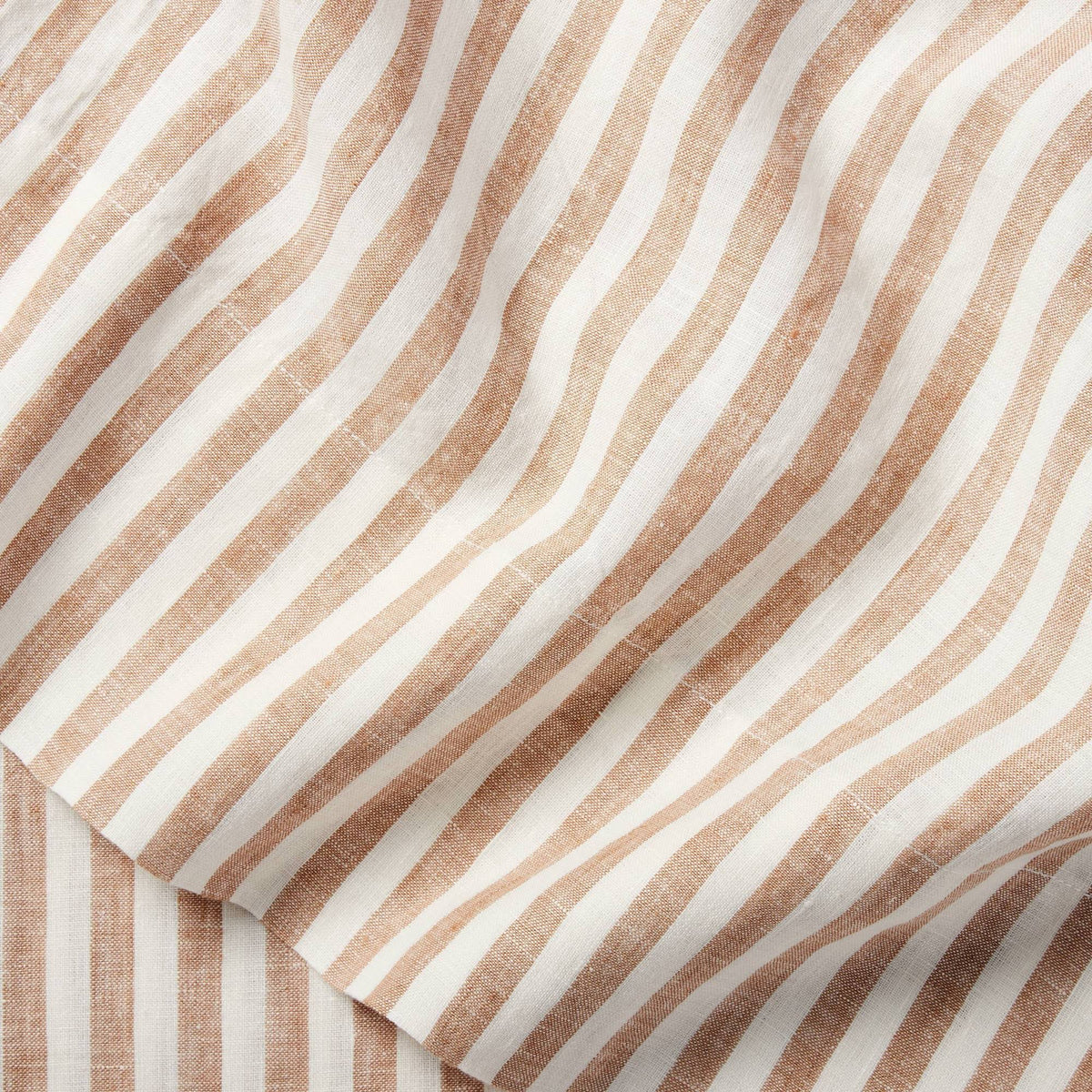 100% Washed Linen Printed Sheet Set Brown Stripe P9451