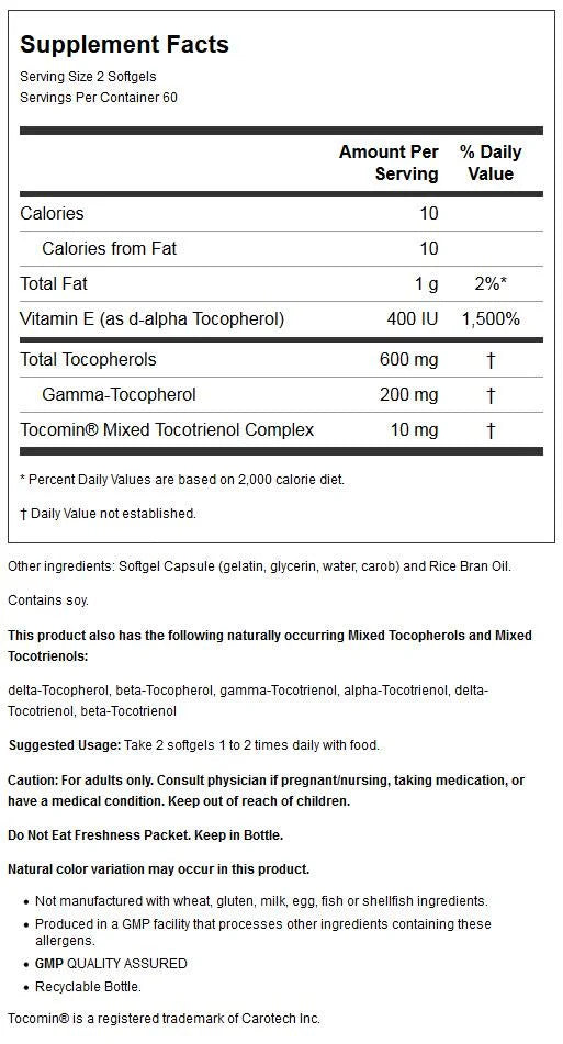 120 Softgels Mixed Tocopherols & Tocotrienols T468375