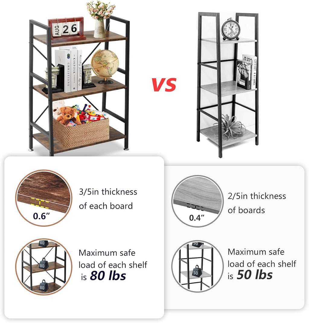 3 Tier Wood and Metal Rustic Brown Bookshelf X2331