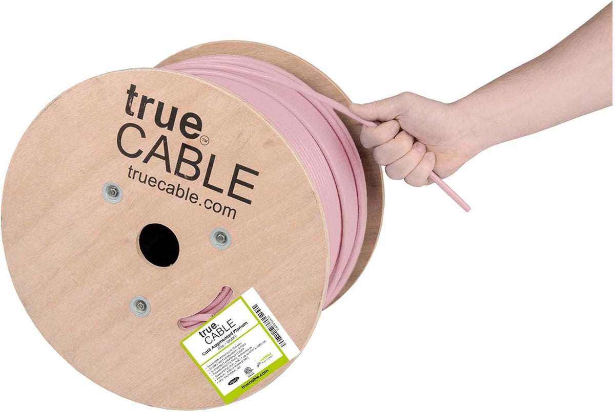 Pink 1000ft Cat6A Plenum Bare Copper Ethernet Cable Z740