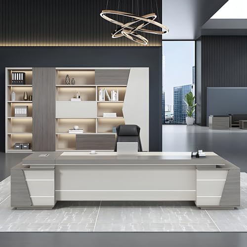 Gray L-Shaped Executive Desk with Side Cabinet 71" L x 63" W x 29.5" H F416467