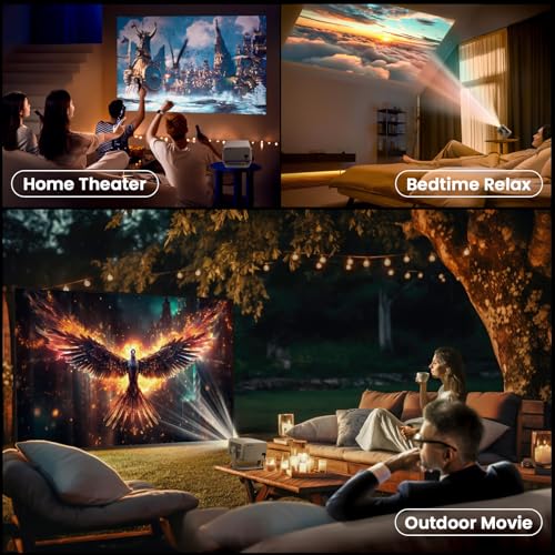 Smart Projector with WiFi and Bluetooth, 600 ANSI Native 1080P, 360° Rotation 4K Support F674