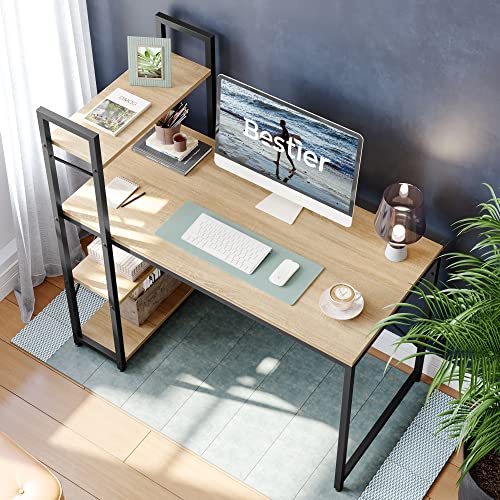 47 Inch Grained Black Computer Desk with Shelves J558