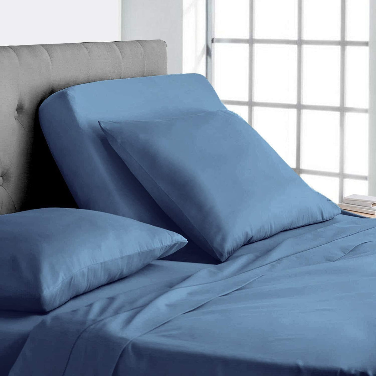 California King 100% Egyptian Cotton Dark Grey 800 Thread Count Sateen Bed Sheet Set W22962