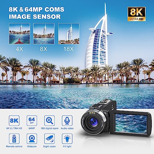 64MP 18X Digital Camcorder with 3.0 inch Flip Screen, 32GB SD Card, Two Batteries and External Mic B324