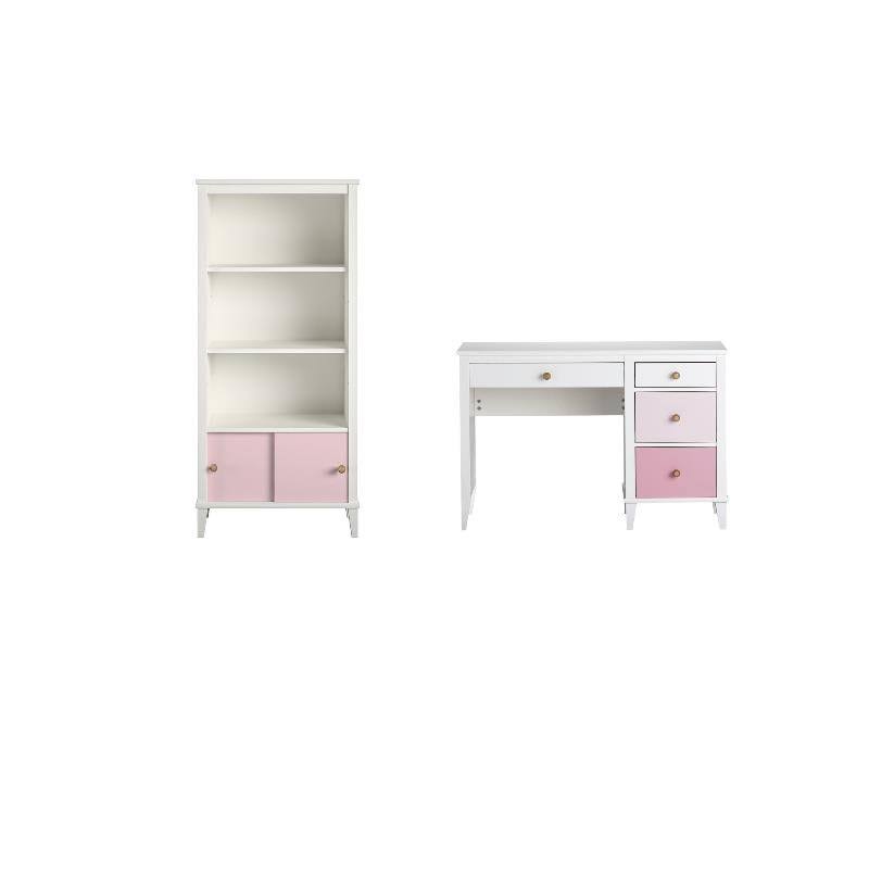 2 Piece Kids Bedroom Set with Bookcase and Desk in White and Pink Y265