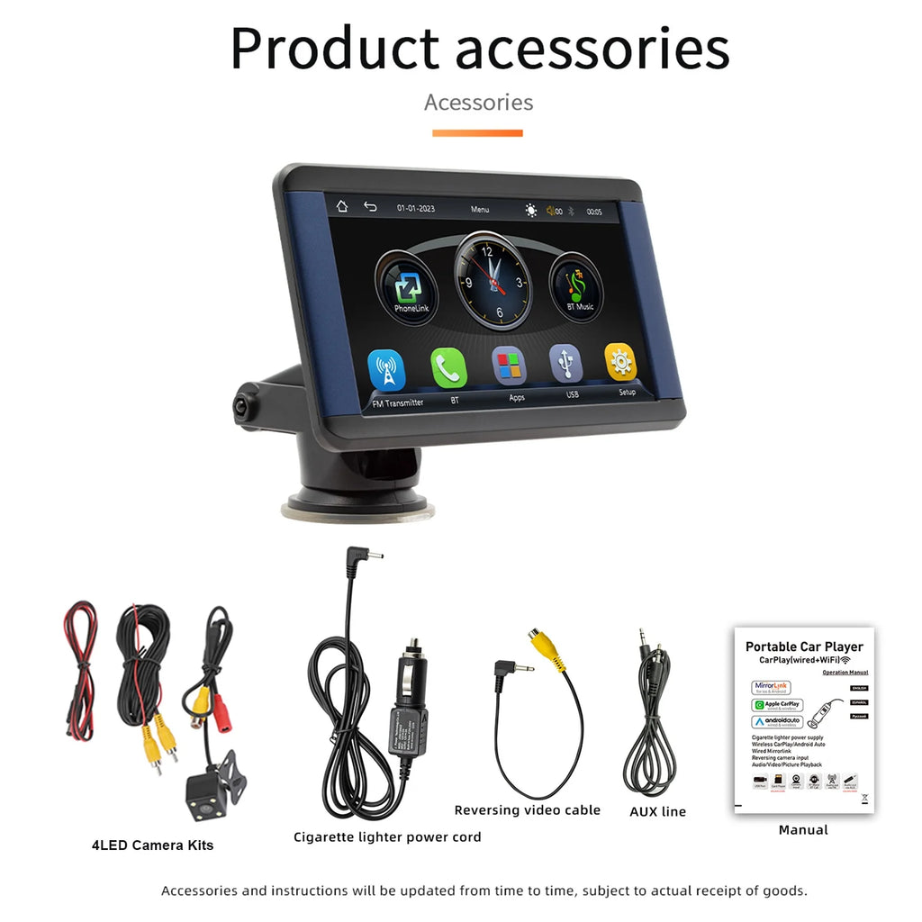 7" Portable Bluetooth Car MP5 Player Monitor Wireless Carplay Camera M758
