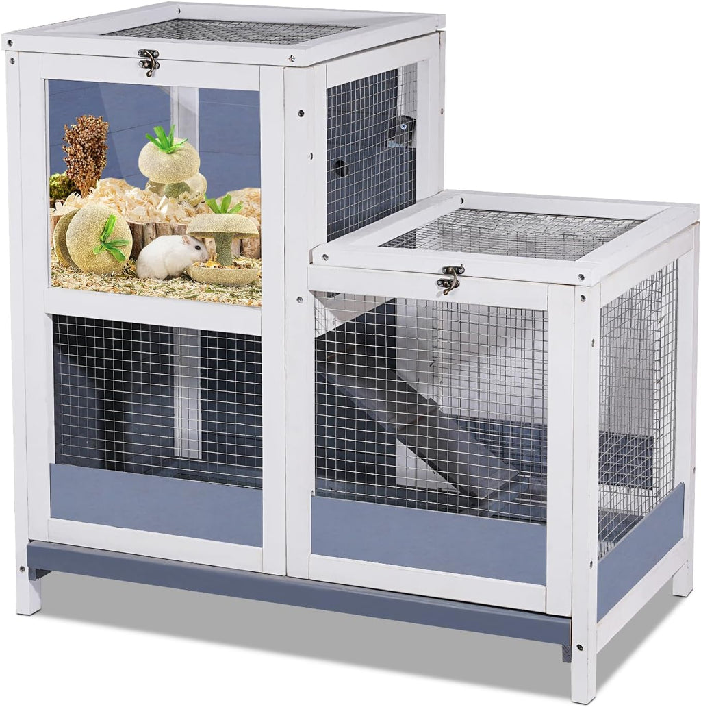 Wooden Guinea Pig Cage with Openable Roofs and Removable Tray O803297