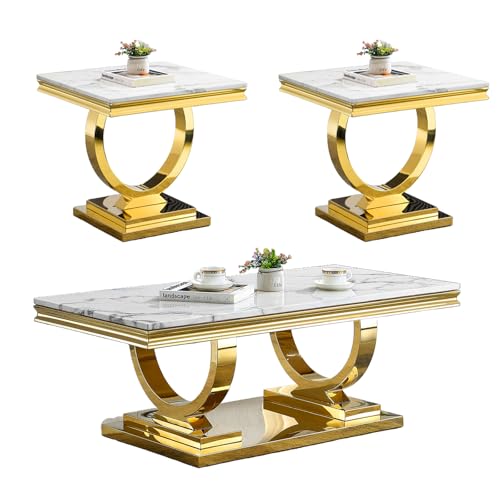 White Marble Coffee Table with Stainless Steel Pedestal X6720