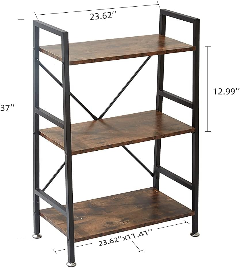 3 Tier Wood and Metal Rustic Brown Bookshelf X2331