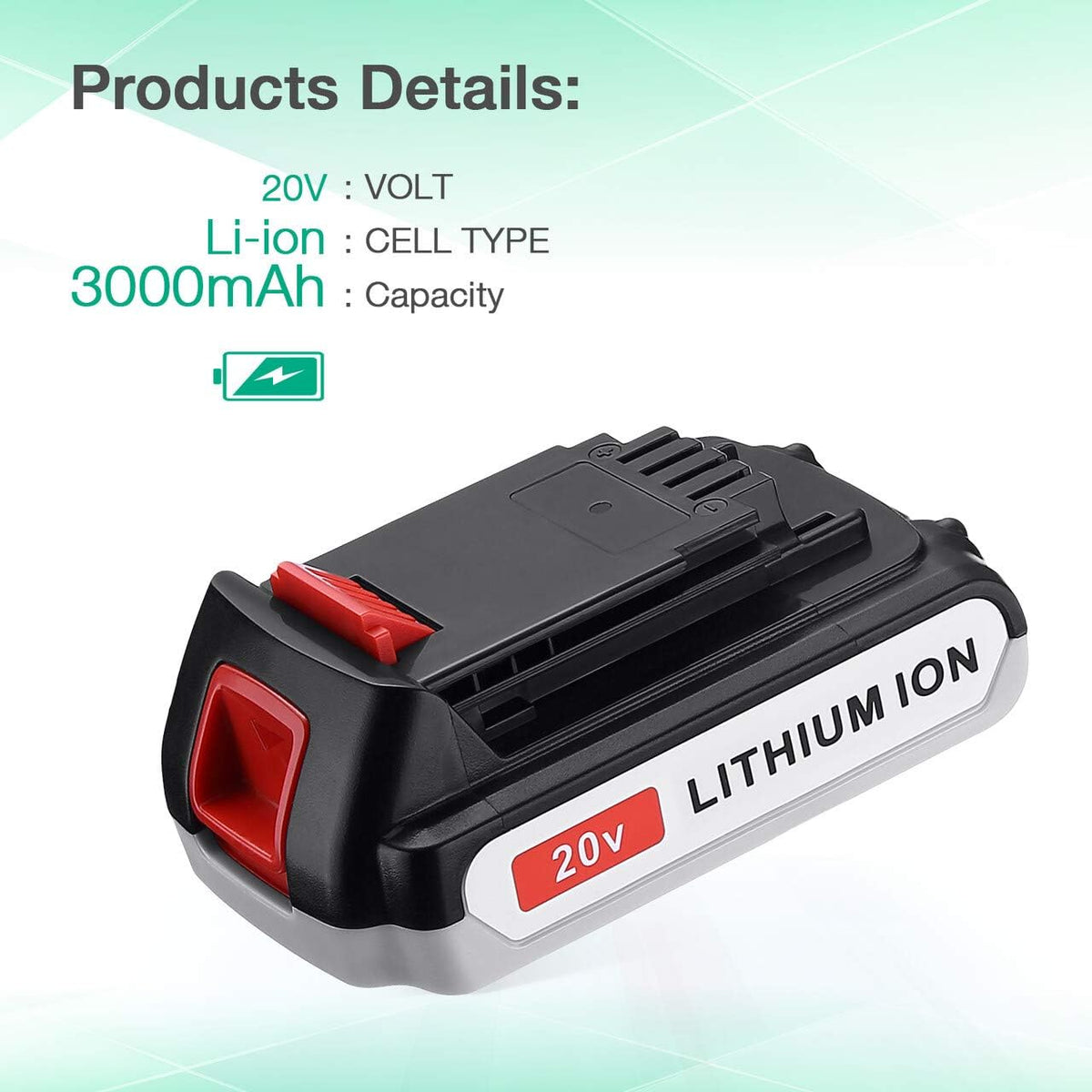 3.0Ah LBXR20 Battery 2Packs for Black & Decker 20V Max Li-ion Cordless Tool X10076