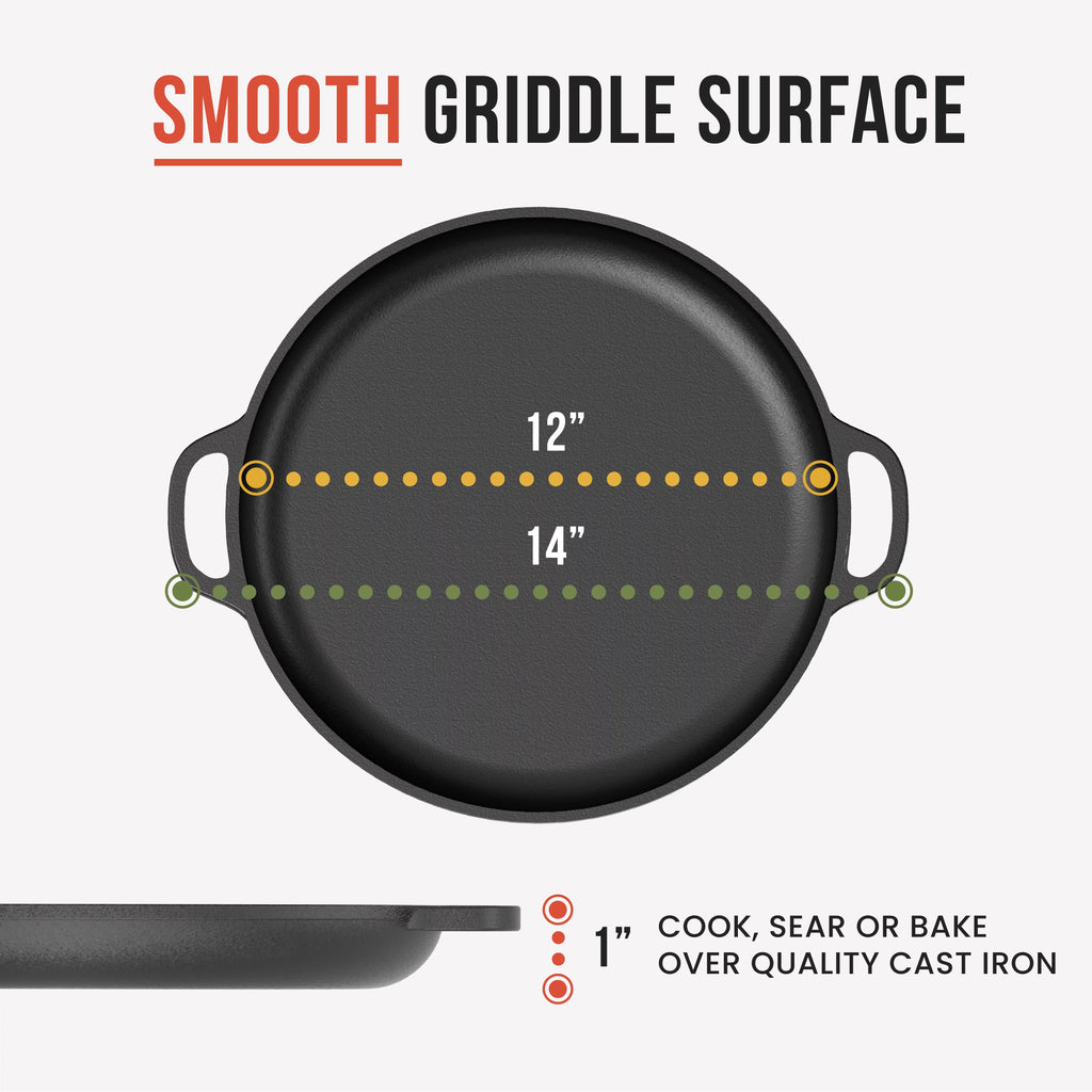 Black 12 in x 14 in x 1 in Cast Iron Baking Pizza Pan N657
