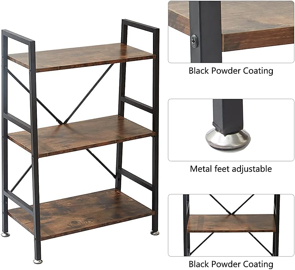 3 Tier Wood and Metal Rustic Brown Bookshelf X2331