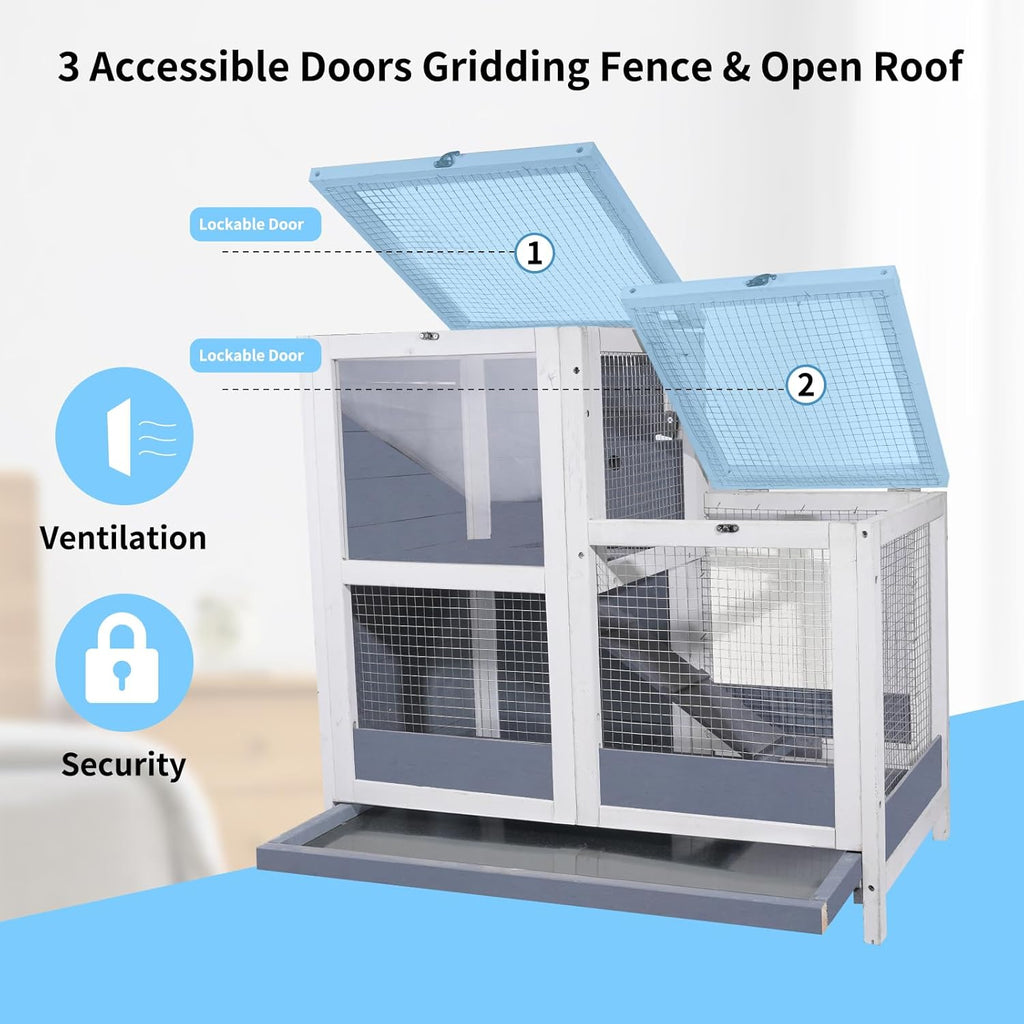 Wooden Guinea Pig Cage with Openable Roofs and Removable Tray O803297