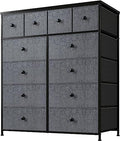 12 Drawer Fabric Dresser with Metal Frame, Wood Top, Light Grey V6209