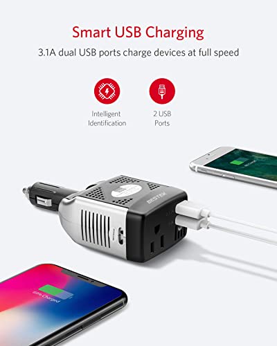 150W Power Inverter 12V to 110V Car Charger with 2 USB Ports K9638