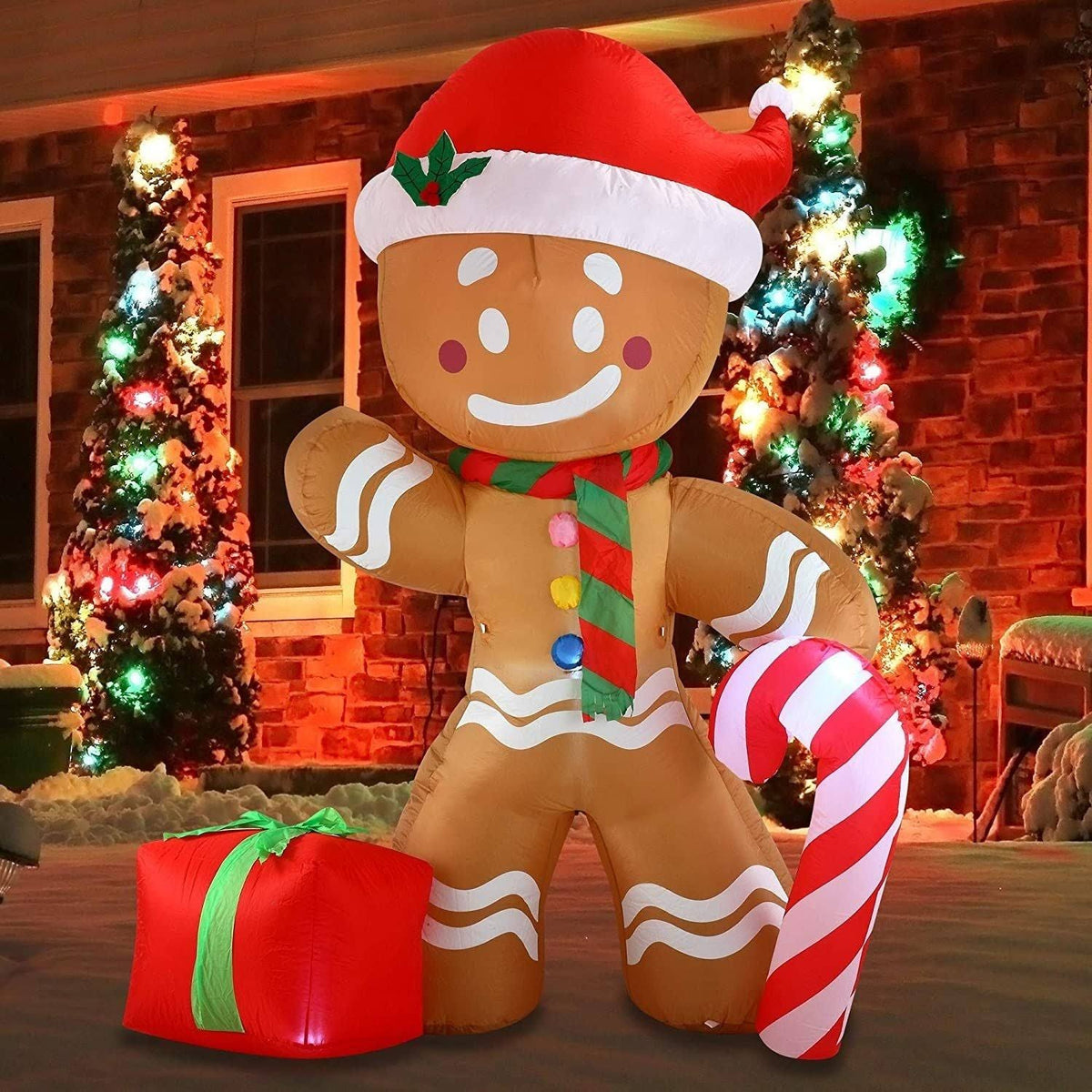 8 ft. Tall Brown Red & White Plastic Gingerbread Man Inflatable I505316