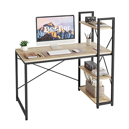 47 Inch Grained Black Computer Desk with Shelves J558