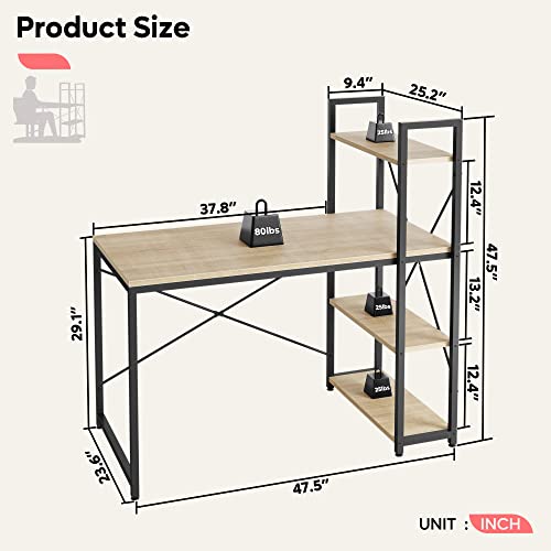 47 Inch Grained Black Computer Desk with Shelves J558