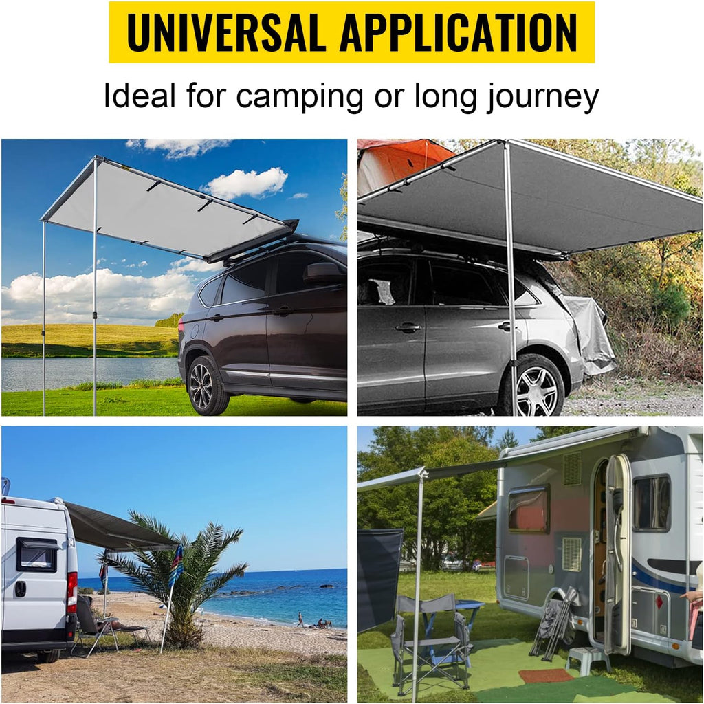 Car Side Awning, 7.6'x8.2', Retractable Waterproof UV50+ with Carry Bag, Grey D3836