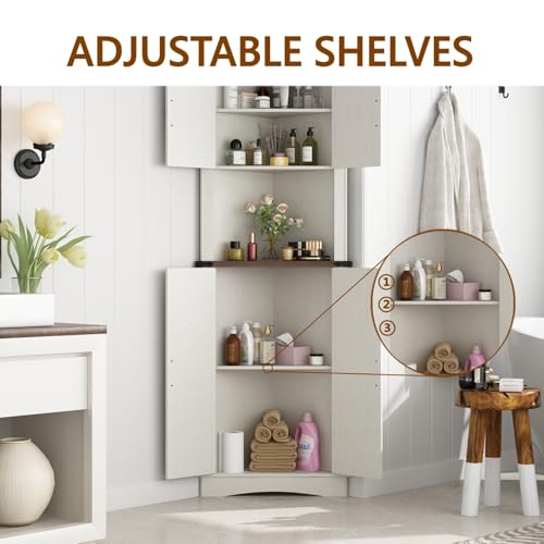 Tall Farmhouse Corner Cabinet with 4 Doors and Adjustable Shelves E93993