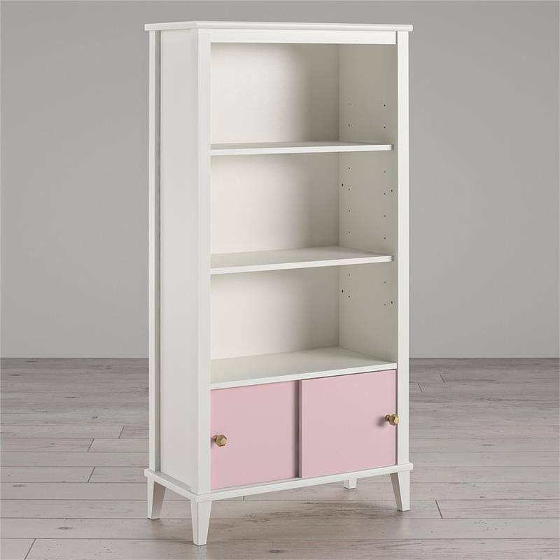 2 Piece Kids Bedroom Set with Bookcase and Desk in White and Pink Y265