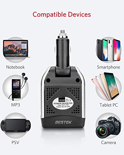 150W Power Inverter 12V to 110V Car Charger with 2 USB Ports K9638