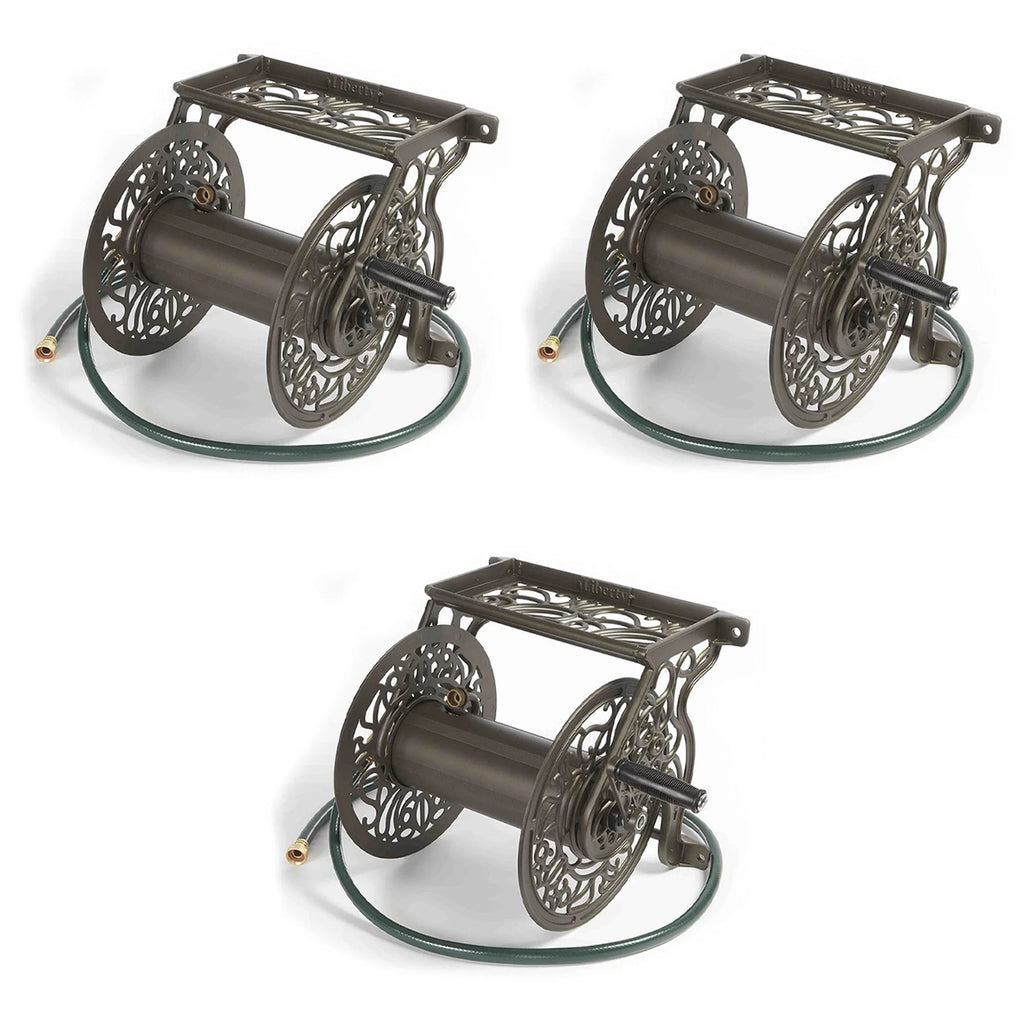 125 Foot Steel Garden Hose Wall Mounted Reel (3 Pack) T2949