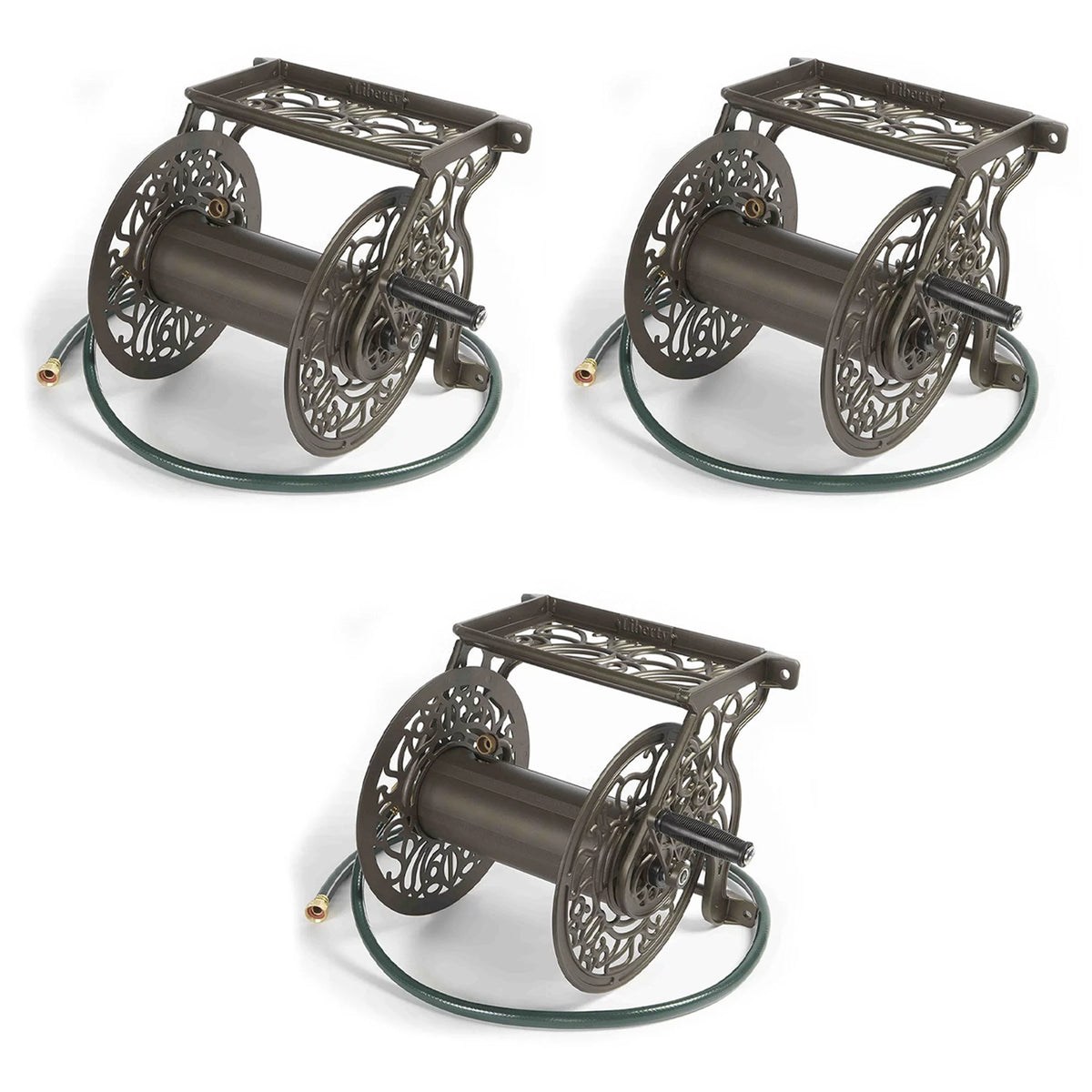 125 Foot Steel Garden Hose Wall Mounted Reel (3 Pack) T2949