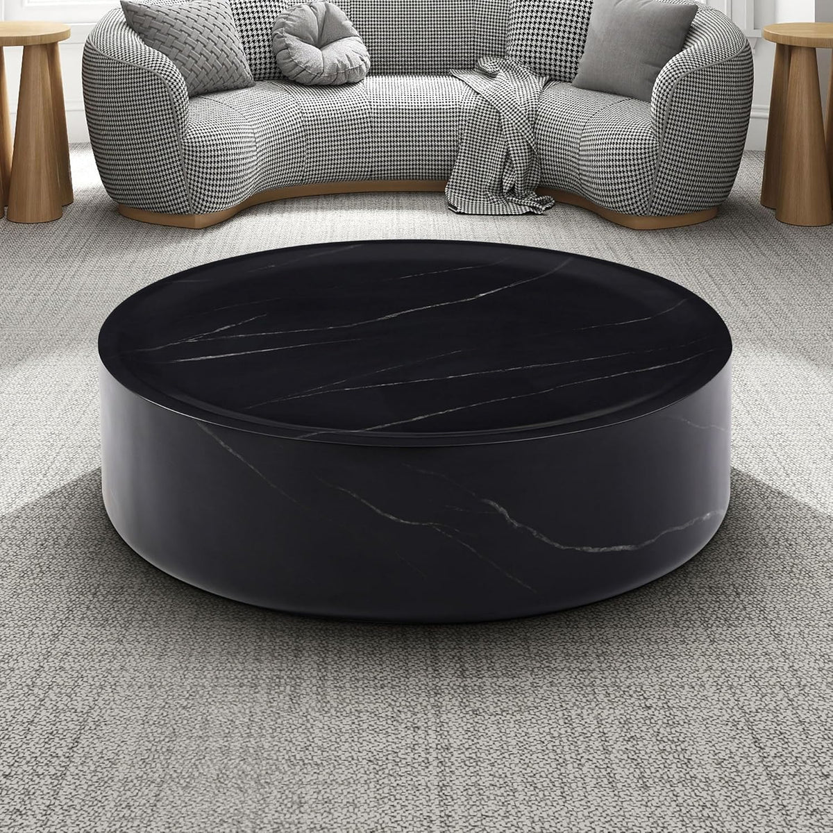 Black Faux Marble Round Coffee Table H564
