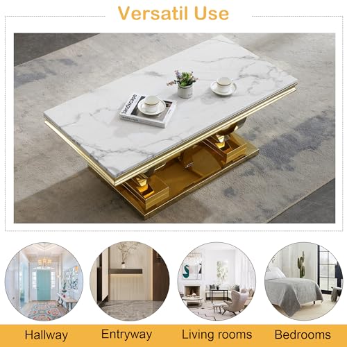 White Marble Coffee Table with Stainless Steel Pedestal X6720