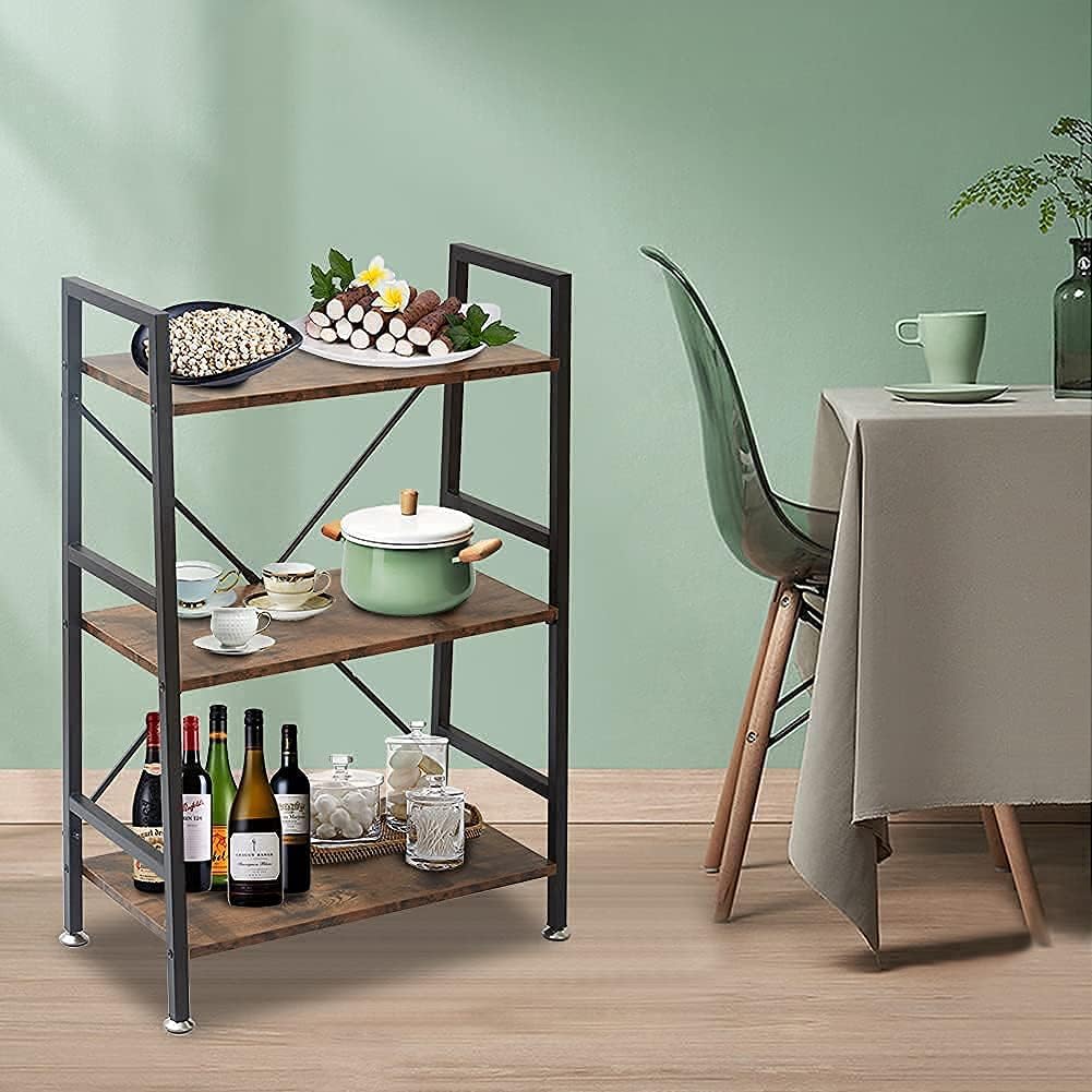 3 Tier Wood and Metal Rustic Brown Bookshelf X2331