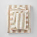100% Washed Linen Printed Sheet Set Brown Stripe P9451