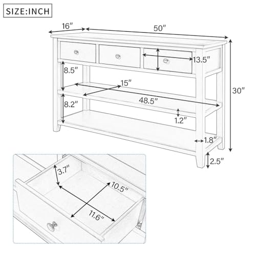 Beige 50" Solid Wood Console Table with 3 Drawers Z877166