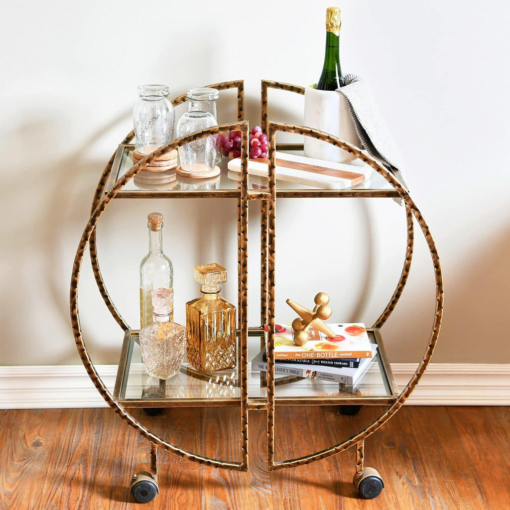 Hammered Brass Bar Cart K4132