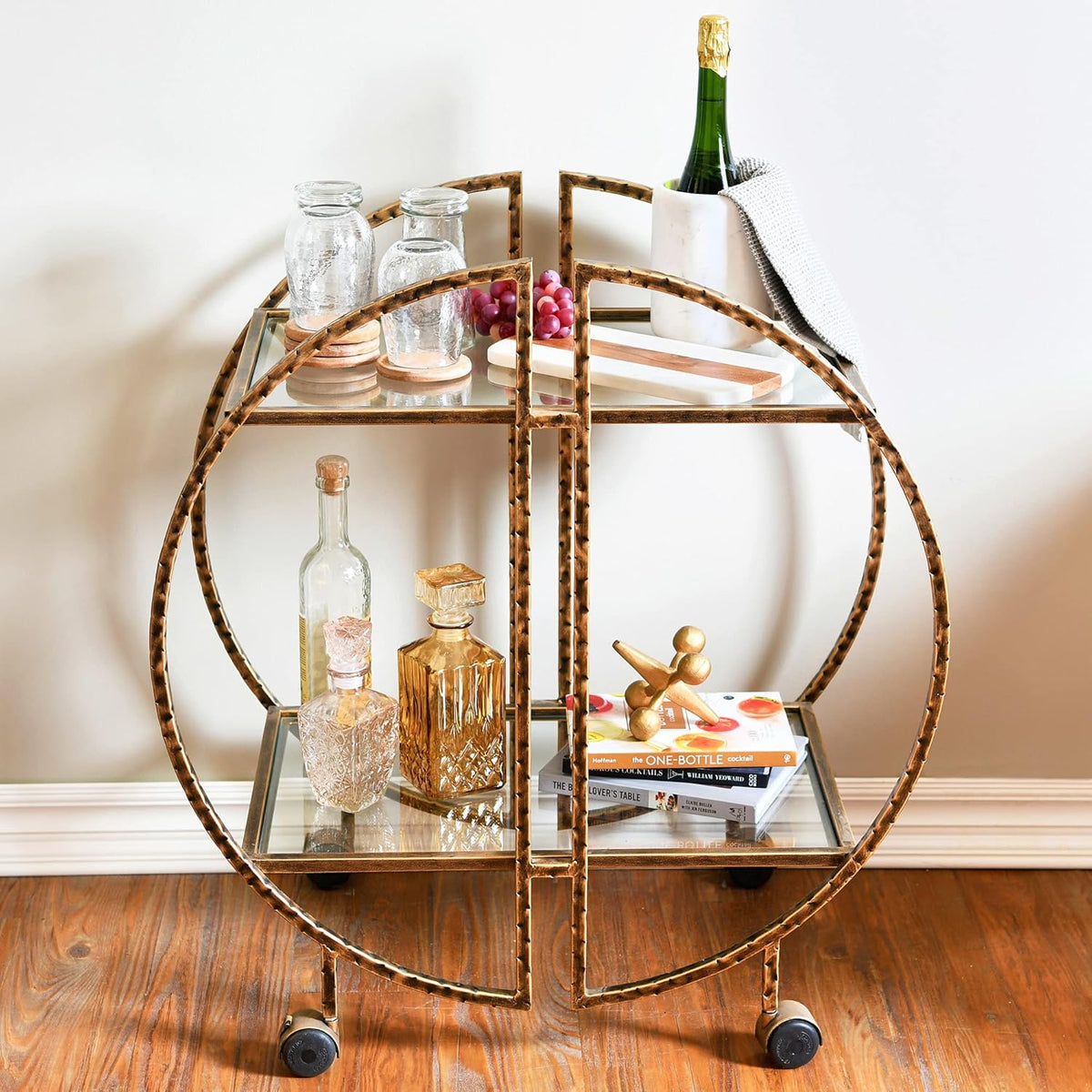 Hammered Brass Bar Cart K4132