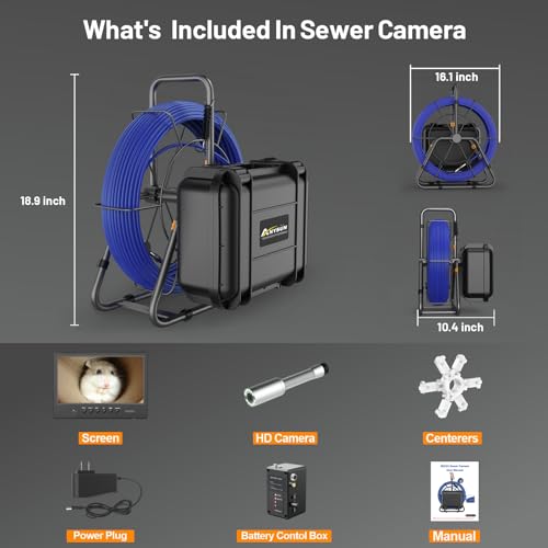 Self-Leveling Sewer Camera 100FT, 9" HD Screen Pipe Borescope Drain Inspection with 12pcs LED Light, DVR Recorder with 32GB Card, IP68 Waterproof Plumbing Cam, 7mm Cable with Depth Marker J308