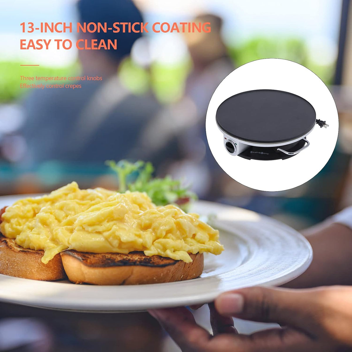 13in Non Stick Electric Crepe Maker with Temperature Control Knob T74724